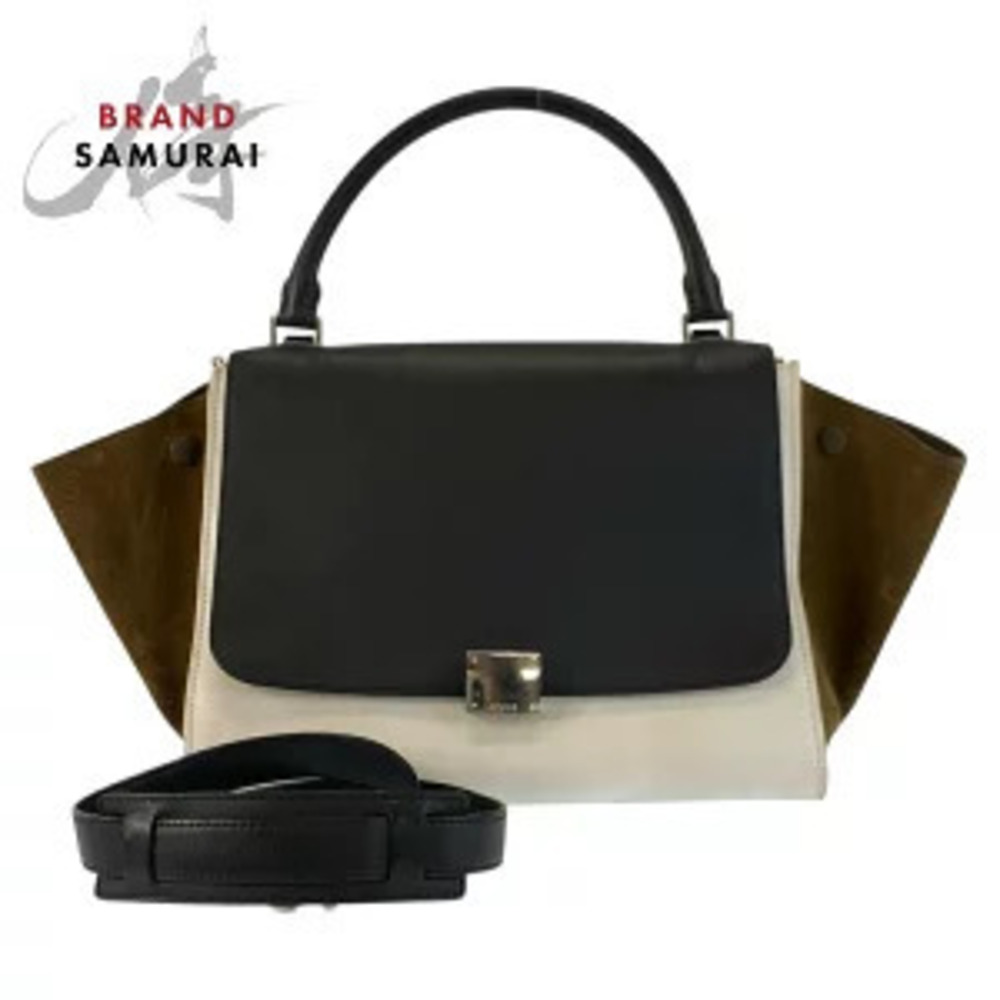 Celine Trapeze Bag Black White Khaki Green Leather Suede Handbag Shoulder